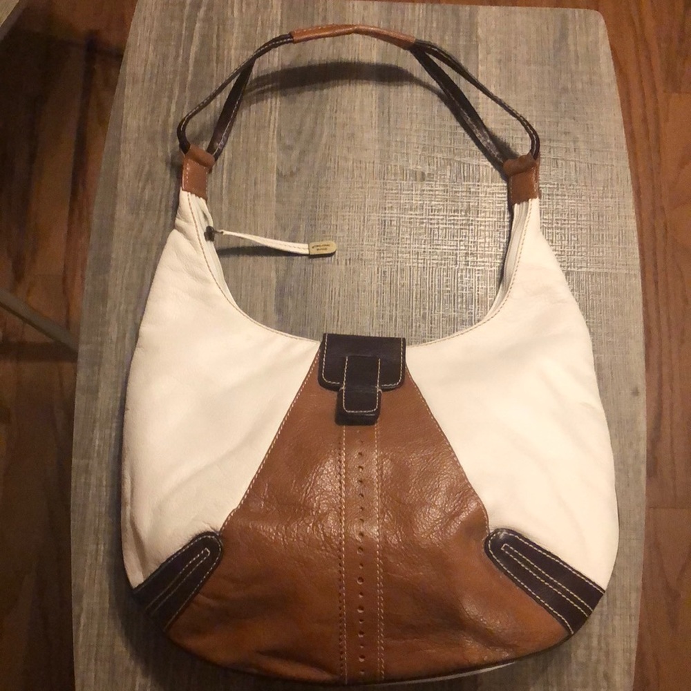 Allison Scott Leather tri color brown cream Hobo Purse Shoulder Handbag